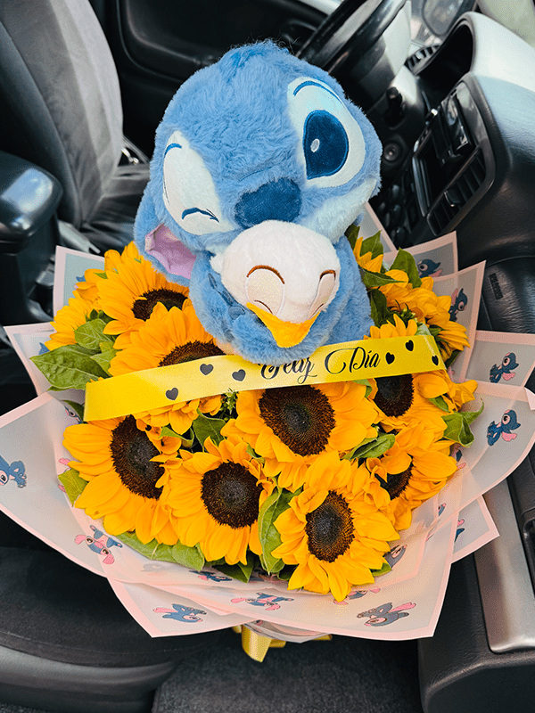 Bouquet girasol y Stitch