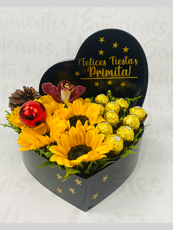 Corazón navideño girasol 27x27cm