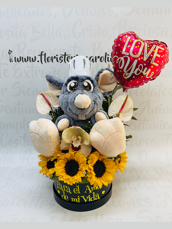 Girasol y peluche ratón