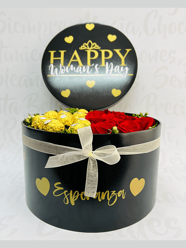 Cilíndro rosas y girasol (25x14cm)