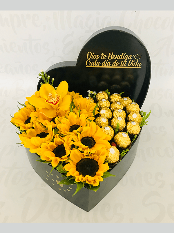 Corazón girasol y Ferrero 30x30cm