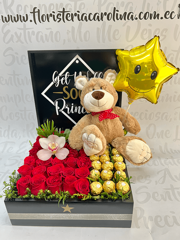 Box de rosas y oso